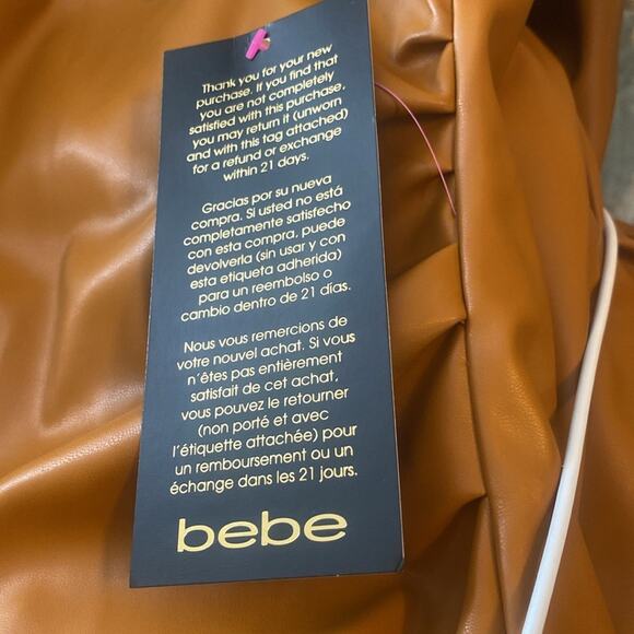 Bebe Carmel RUCHED MIDI VEGAN LEATHER DRESS - Picture 10 of 11